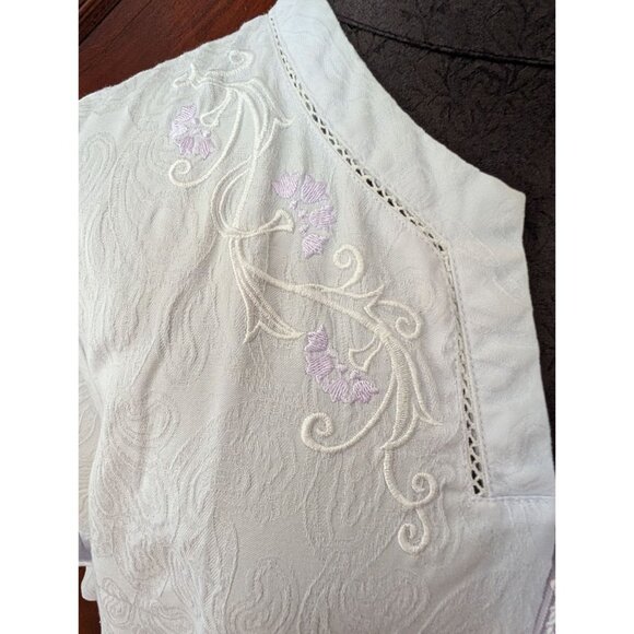 Vintage PurpleFloral Embroidered Zip-Up Nightgown Tassel Pull & Short Sleeves XL - Picture 4 of 9